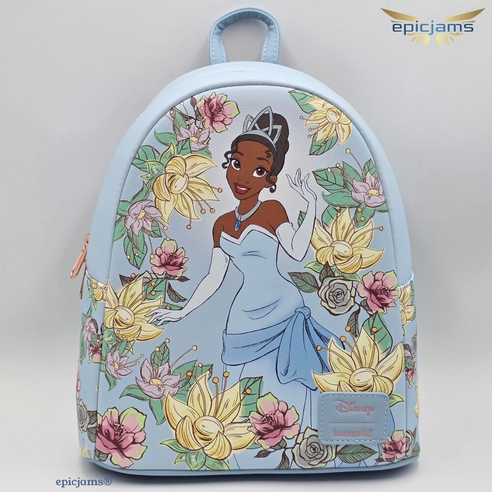 Loungefly Disney The Princess And The Frog Tiana Blue Floral Mini Backpack Bag
